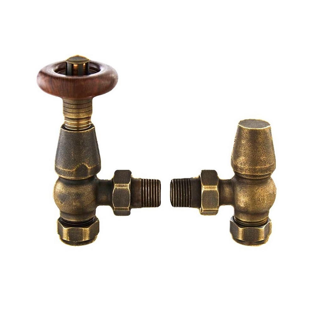 Cutout image of Redroom by Barwick Antique Brass Classic Angled Thermostatic Radiator Valves